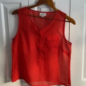 LOFT Vibrant Red Sheer Sleeveless Blouse